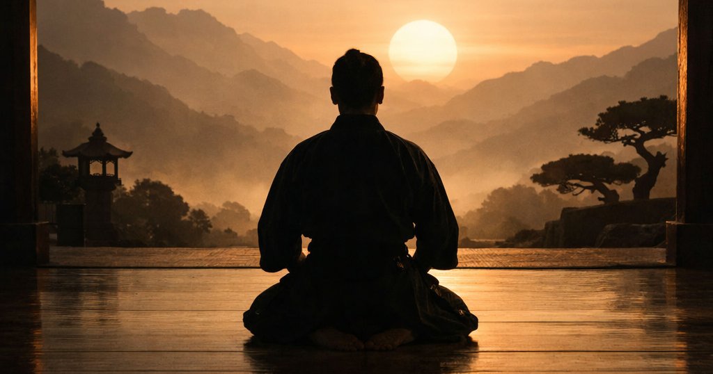 Ambiente silencioso e marcial do dojo na imagem de capa da Home.